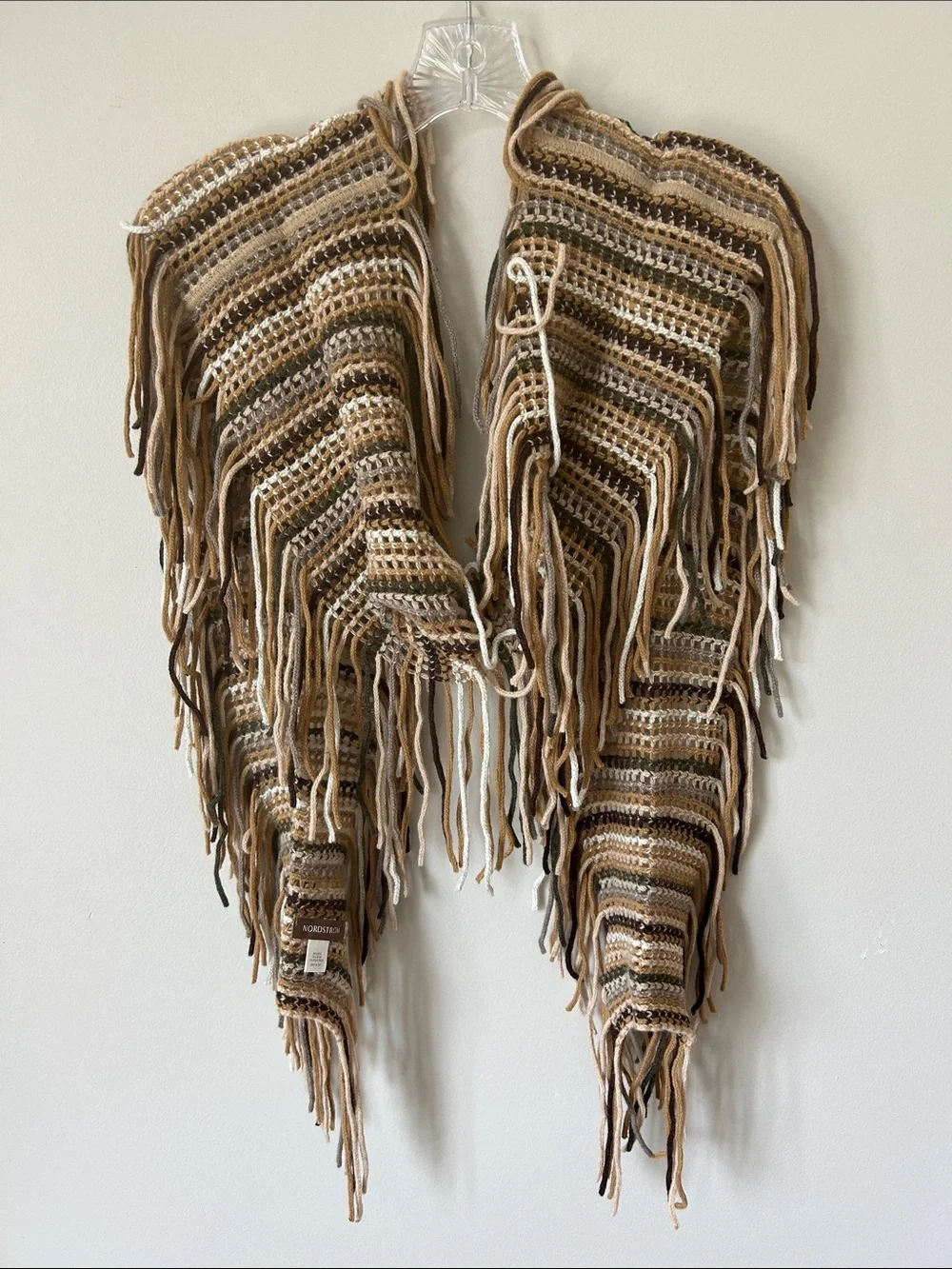 Nordstrom Striped Crochet Fringe 80” Scarf in Brown, Cream Metallic, Tan
